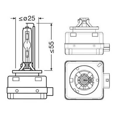 Tekninen mittapiirros Osram Xenarc Original D1S -polttimosta.