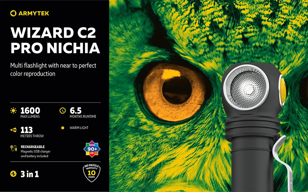 Otsalamppu Armytek Wizard C2 Pro Nichia Lämmin Sävy CRI 90+ 1600 lm
