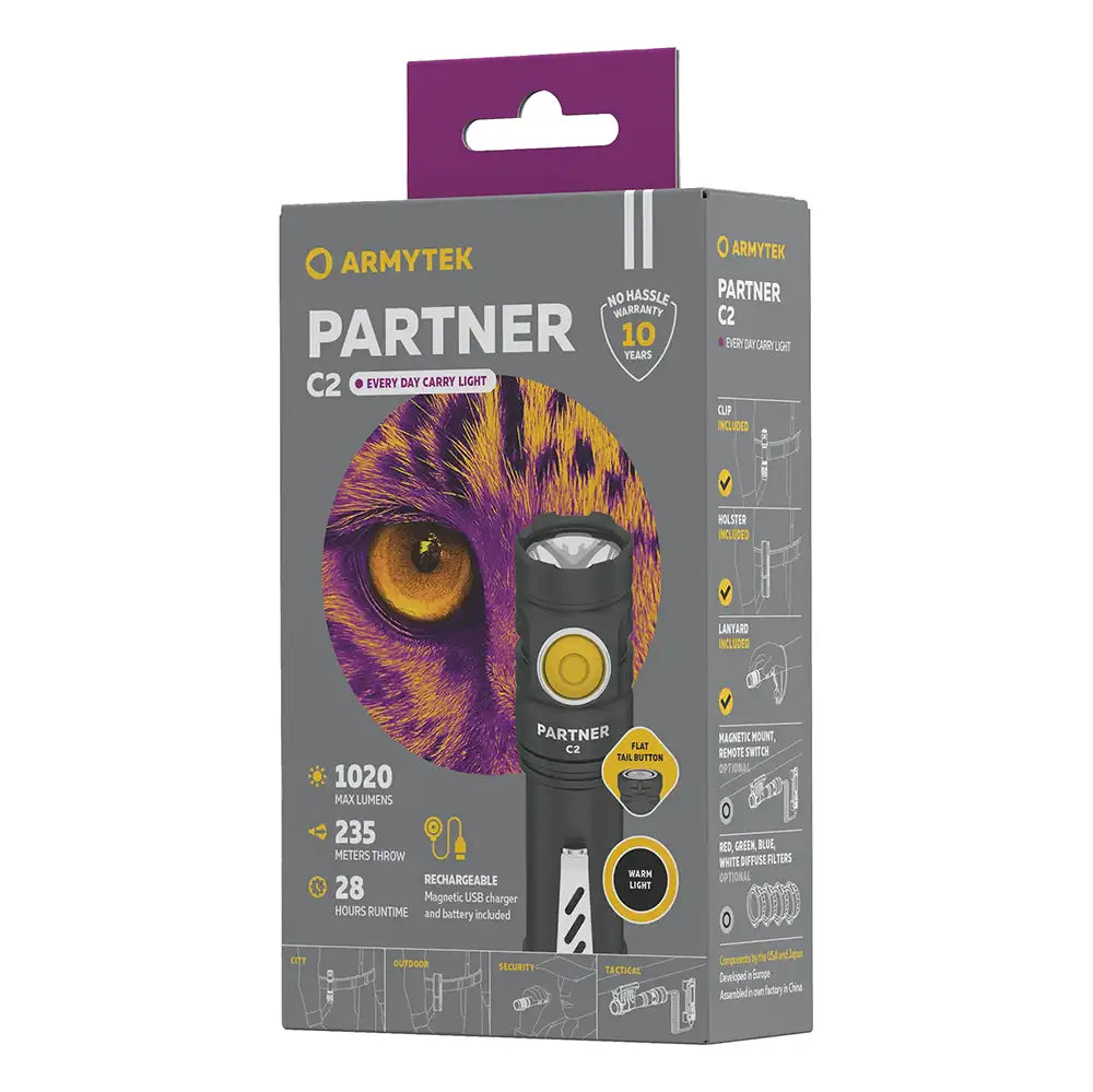 Taskulamppu Armytek Partner C2 Magnet USB Lämmin Sävy 1020 lm