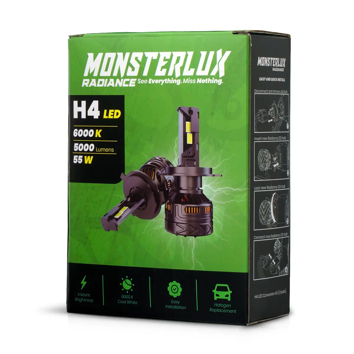 Monsterlux Radiance PRO H4 LED-ajovalopolttimot 5000 lm
