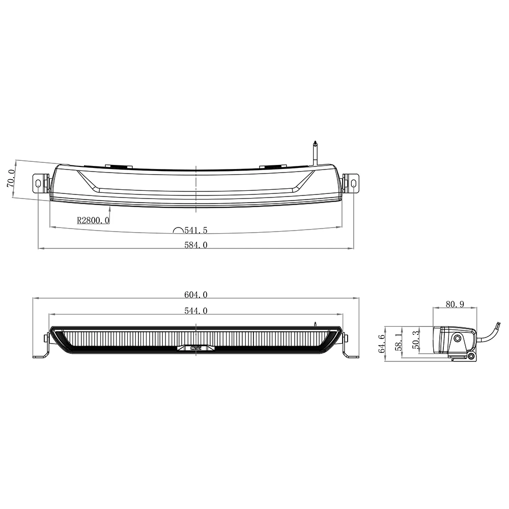 Lisävalo Ozz Xb1 P20" Paneeli Musta 544mm 119W Dynaamisella Parkkivalolla Ref. 50