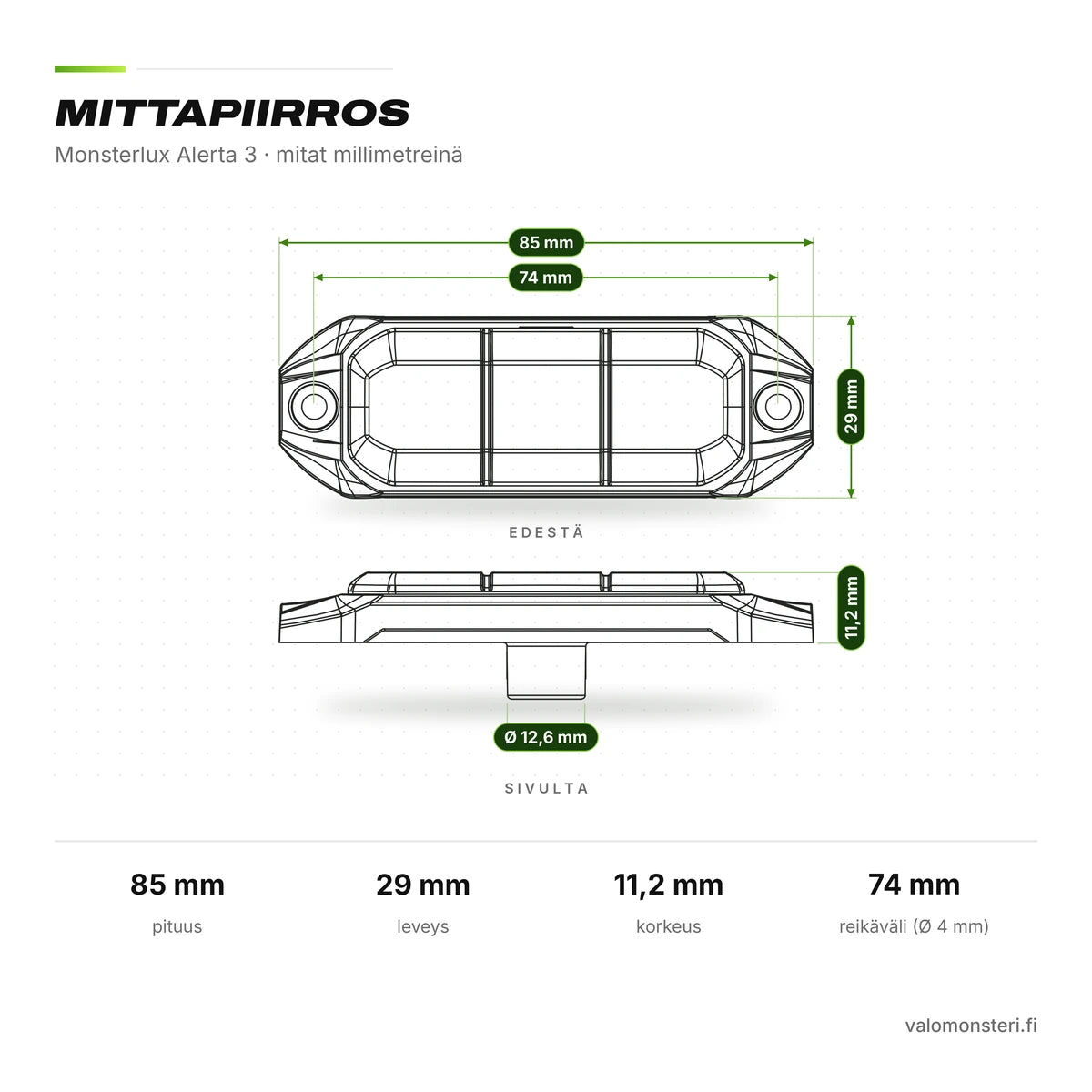 Monsterlux Alerta 3 LED Tasovilkku / Varoitusvalo – Keltainen