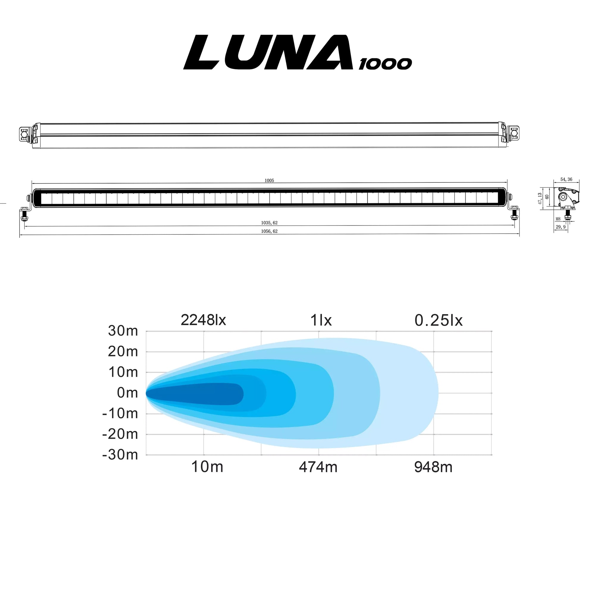 Lisävalo Walonia Luna 1000 Suora