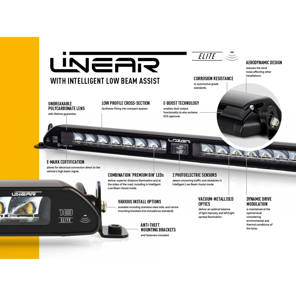 Lisävalo Lazer Linear 18 Elite Lähivalo Avustimella