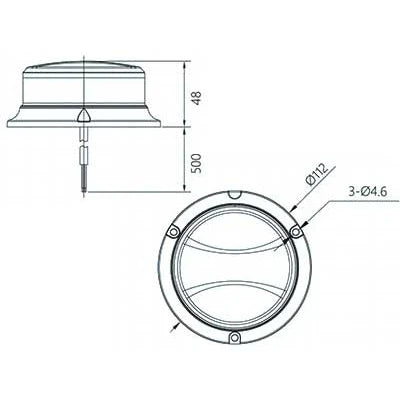 LED Majakka Keltainen Matalaprofiili 12/24V, R65, 3-Pultin Kiinnitys