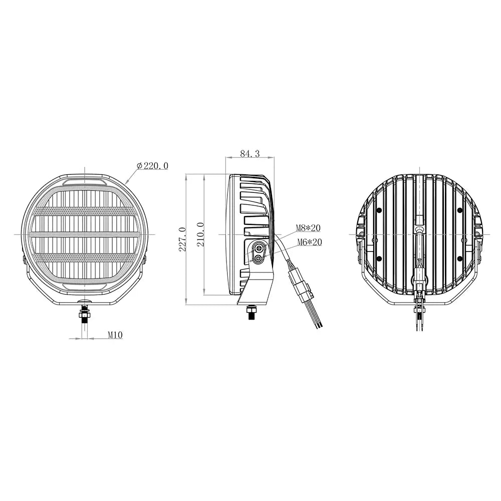 OZZ XR3 P9" 65 LED-lisävalo valkoinen runko, parkilla ja R65 varoitusvalolla