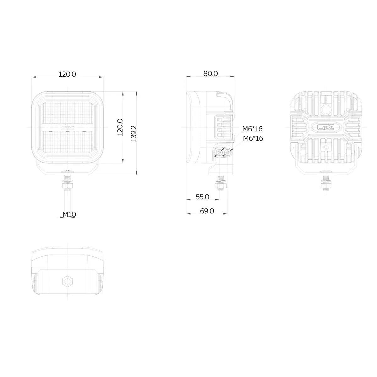 OZZ SQR 5" LED-lisävalo musta runko, parkilla
