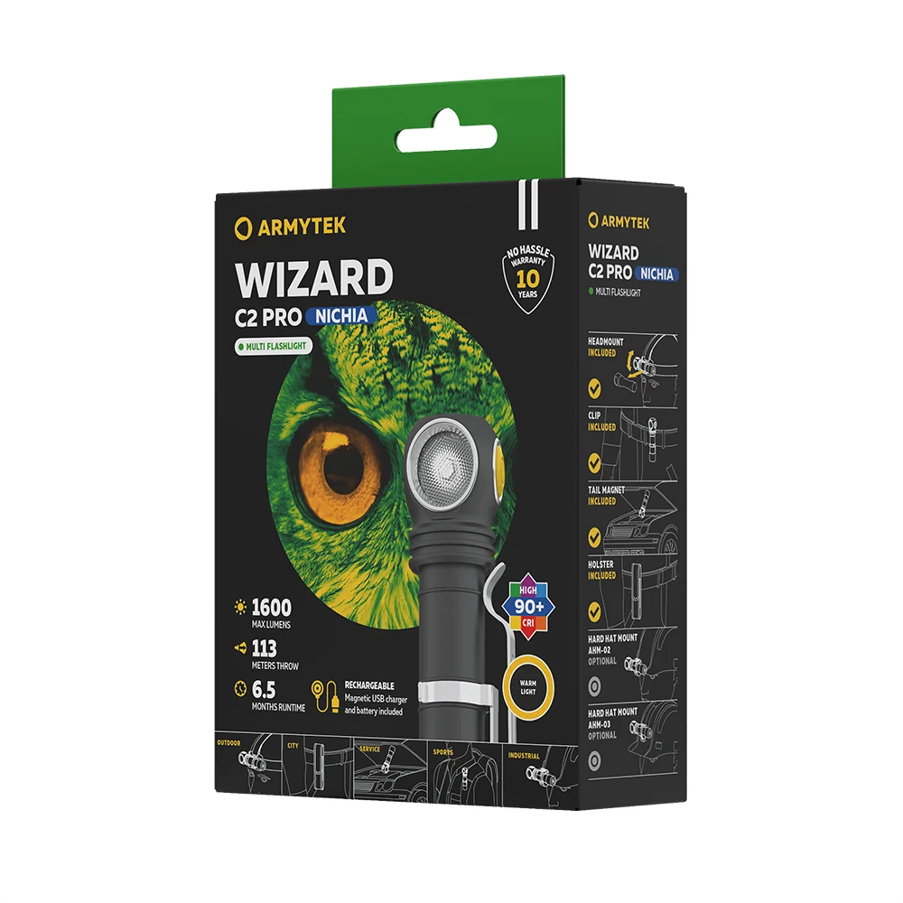 Otsalamppu Armytek Wizard C2 Pro Nichia Lämmin Sävy CRI 90+ 1600 lm