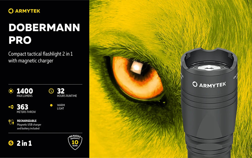 Taskulamppu Armytek Dobermann Pro Magnet USB Lämmin Sävy 1400 lm