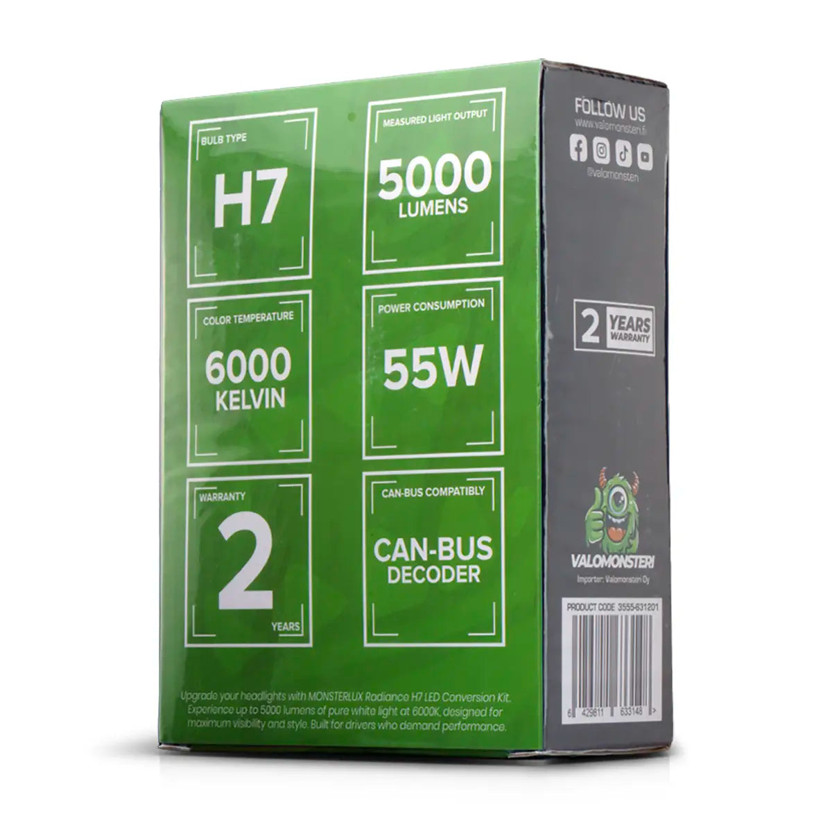 Monsterlux Radiance PRO H7 LED-ajovalopolttimot 5000 lm