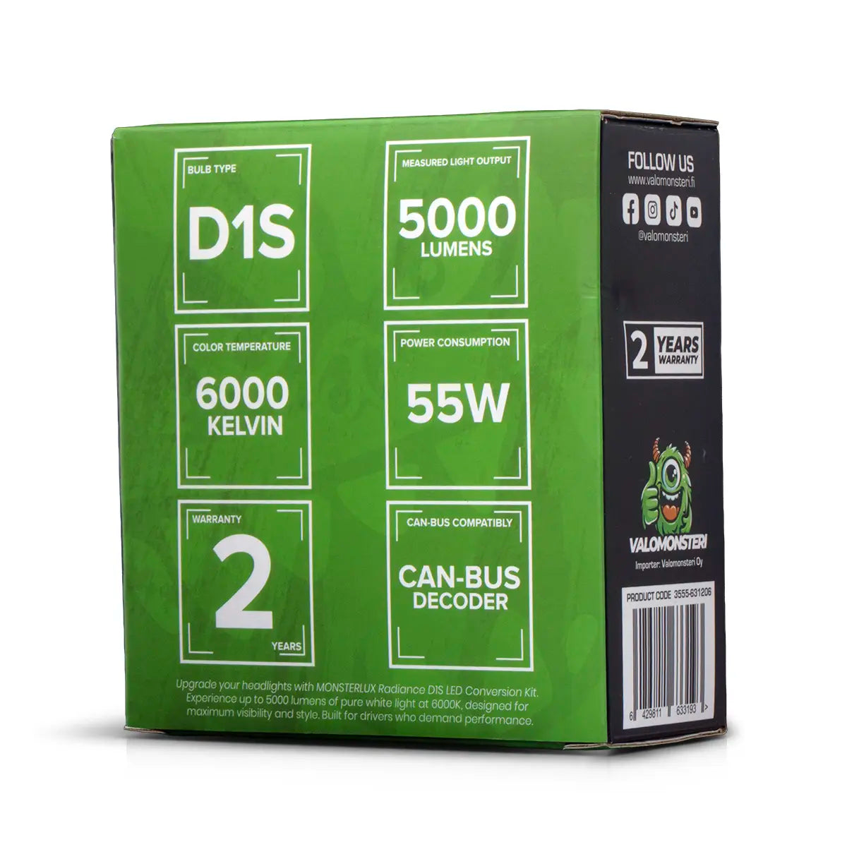 Monsterlux Radiance D1S LED-polttimo 1:1 6000K 5000lm