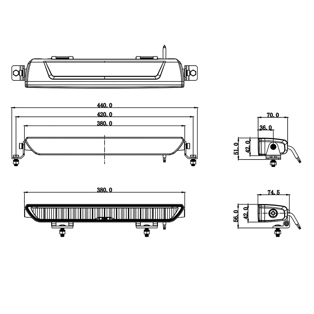 OZZ XB1 15" LED-lisävalopaneeli 380mm musta