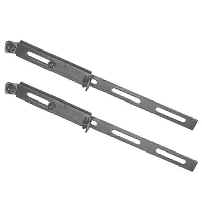 Valkoisella taustalla kaksi kappaletta mustia lisävalon tukirautoja ruostumattomasta teräksestä.