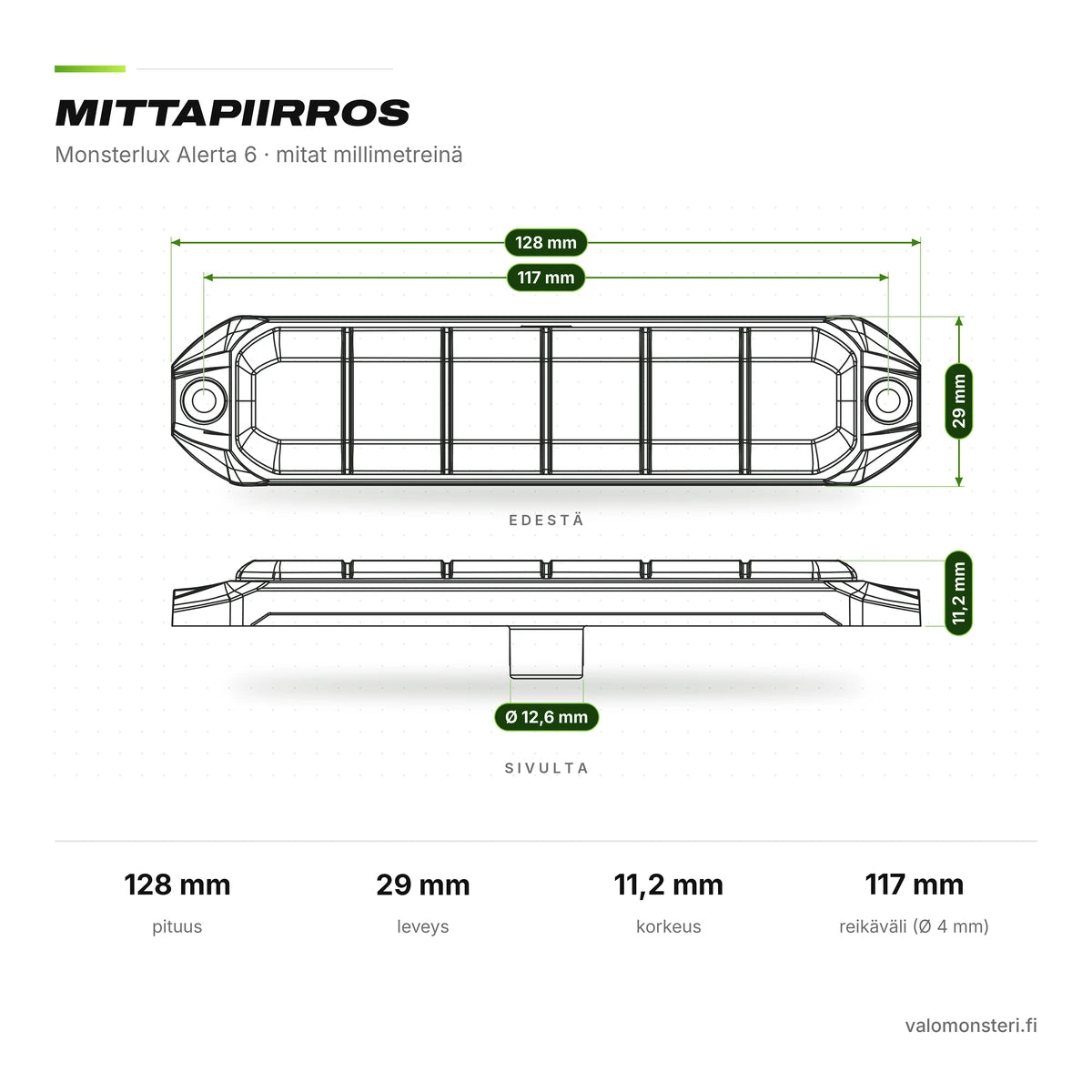 Monsterlux Alerta 6 LED Tasovilkku / Varoitusvalo – Keltainen