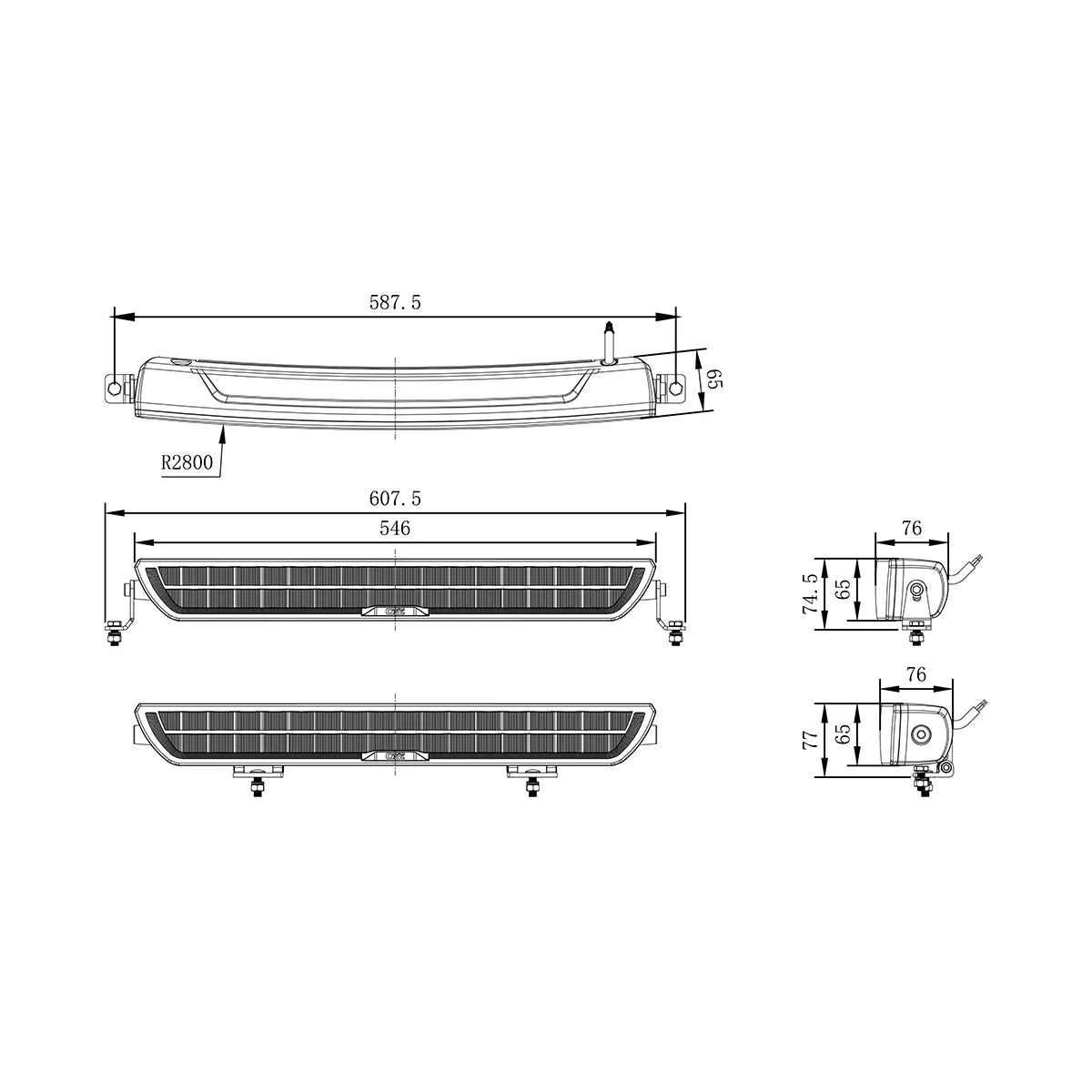 Lisävalo Ozz DRB1 P20" Paneeli Musta 546mm Dynaamisella Parkkivalolla Ref. 50