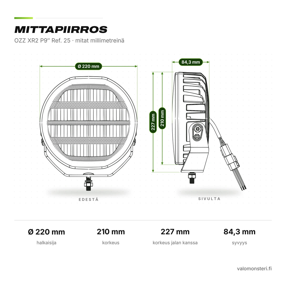 OZZ XR2 P9″ Ref. 25 LED-lisävalo, musta